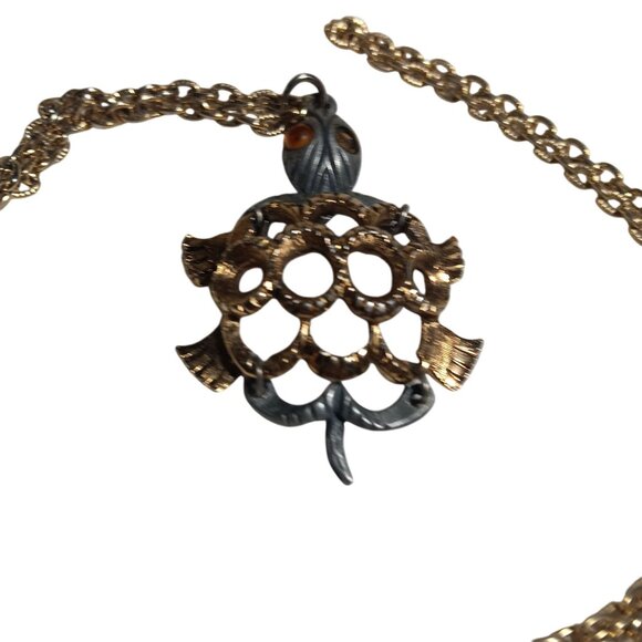 Vintage 1970s Turtle Chain Necklace 24" GROOVY GOLDTONE HIPPY Jointed - Picture 3 of 7